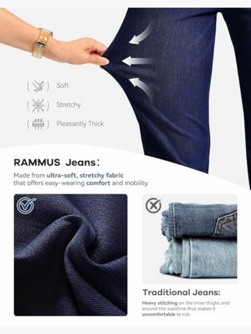 Stretchy Pull On Straight Leg Jeans High Waisted Tummy Control - Picture 7 of 7